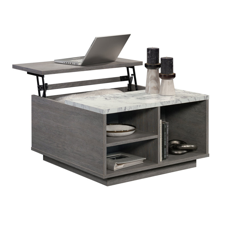 Table basse à plateau relevable, finition brune