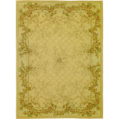 Wool Floral Area Rug in Gold