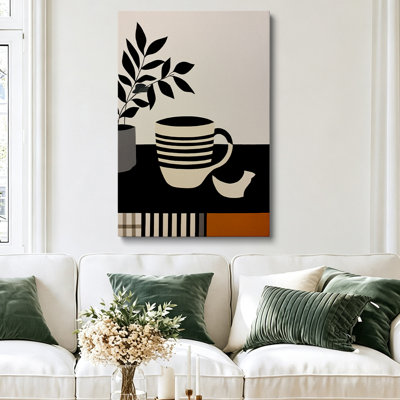 Décoration murale moderne avec tasse à café et feuille, impression giclée 61 x 41 cm (24 x 16 pouces) - Cuisine et salle à manger