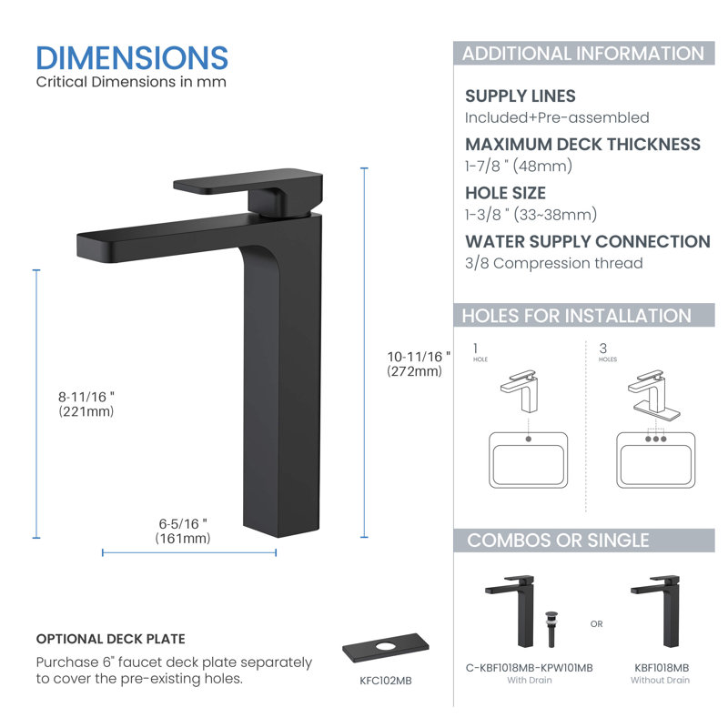 Blaze Single-handle Bathroom Faucet with Drain Assembly, Matte Black