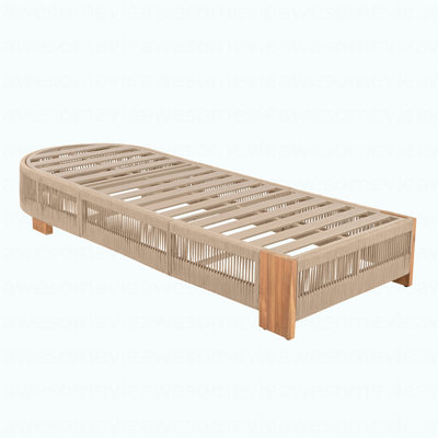 Outdoor Acacia Wood Patio Adjustable Lounge Chair - Uncushioned For Backyard Pool Garden - Beige Rope & Natural Iron