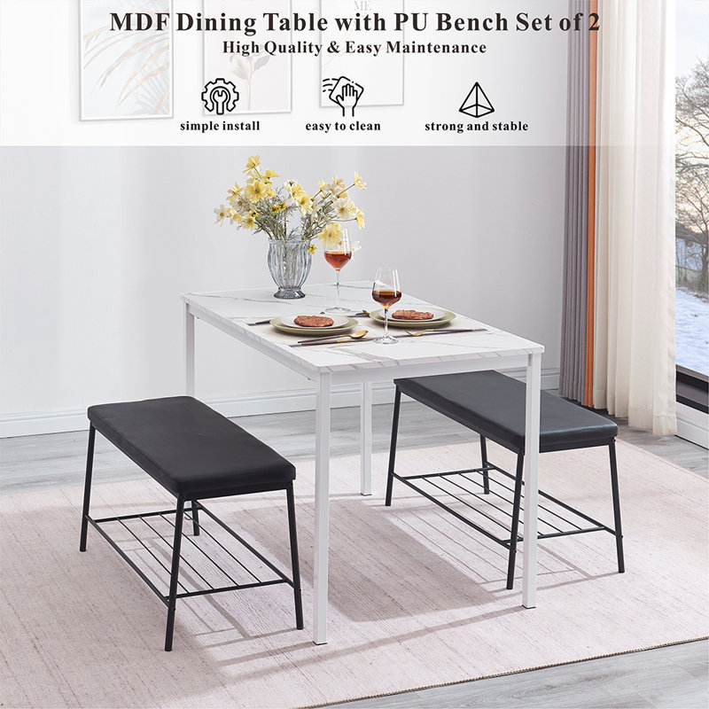 Fauste 4 - Person Four Leg Dining Set, Blanc, Blanc, Noir