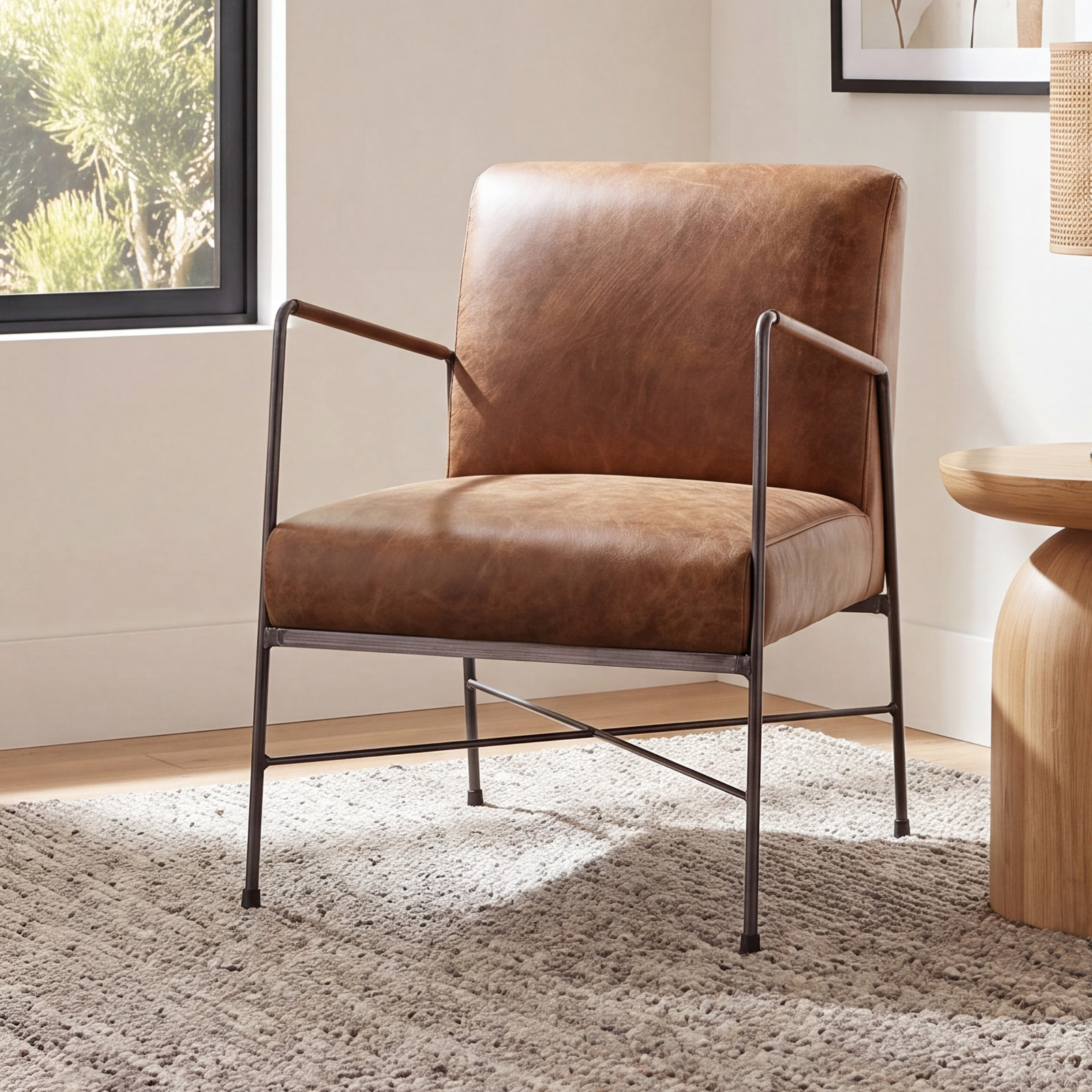 Derry Genuine Leather Armchair, Cappuccino Genuine Leather