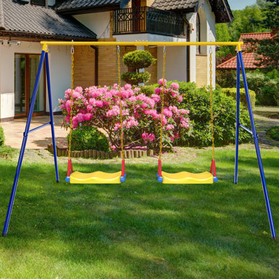 Gymax Metal Blue/Yellow Swing Set Hardware with Mounting Hangers