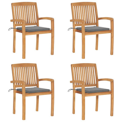 Stacking Teak Patio Dining Armchair with Cushion