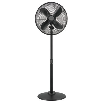 Retro All-metal 16" 3-speeds Wide Oscillation Pedestal Conference Room Fan In Matte Black