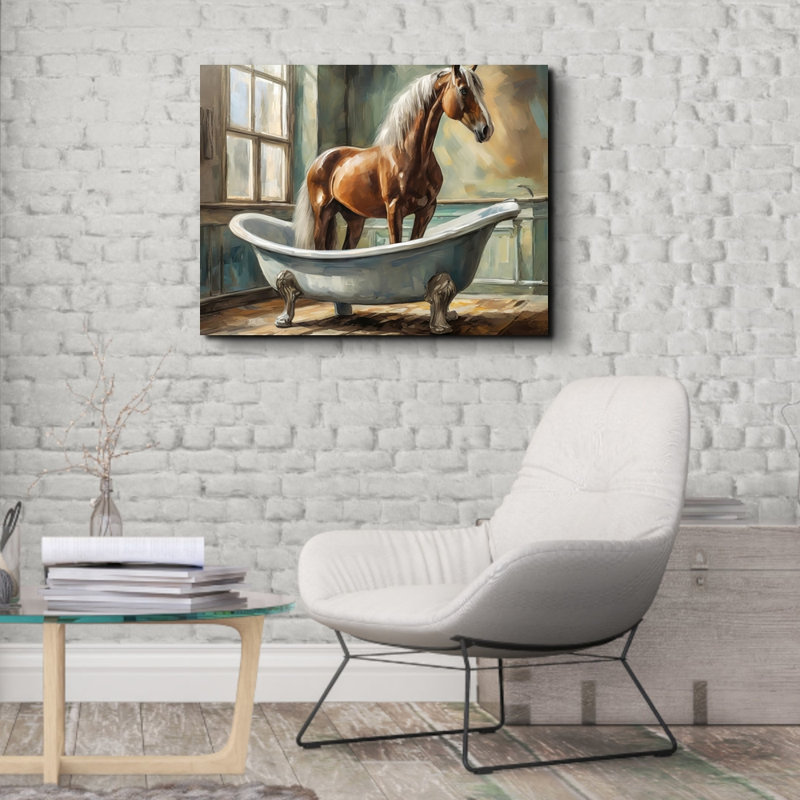 «Horse Bathaign» sur toile, H 15 po x l 18 po