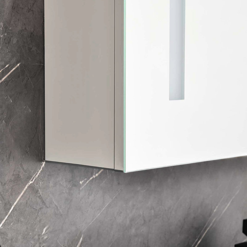 Armoire à miroir à DEL pour salle de bain - l 40 po x H 30 po, option de gradateur, miroir cuivre-argent, coins de porte rectangulaires 30 po Aluminium, miroir grossissant 3X, miroirs latéraux