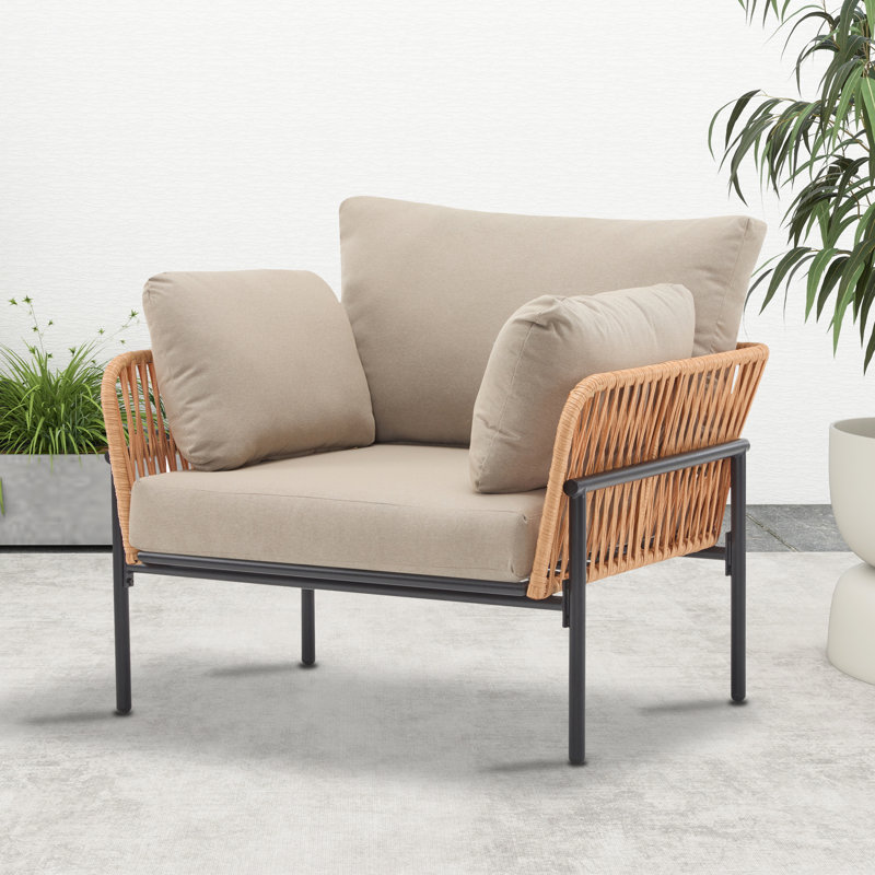 Chaise longue d'extérieur en rotin avec coussins, Naturel