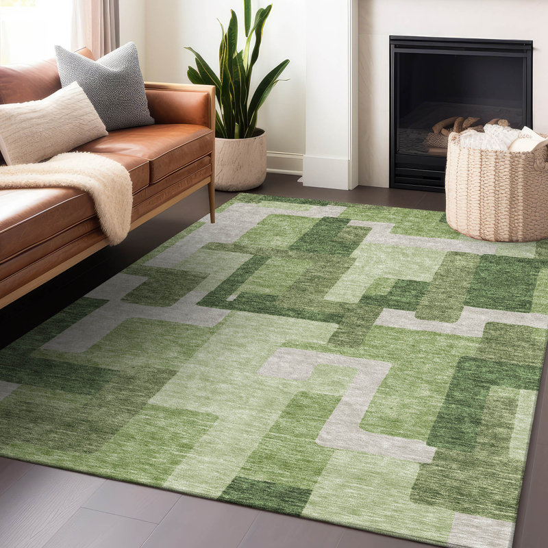 Premium Machine Washable Lisse Green Rug, Rectangle 8' x 10'