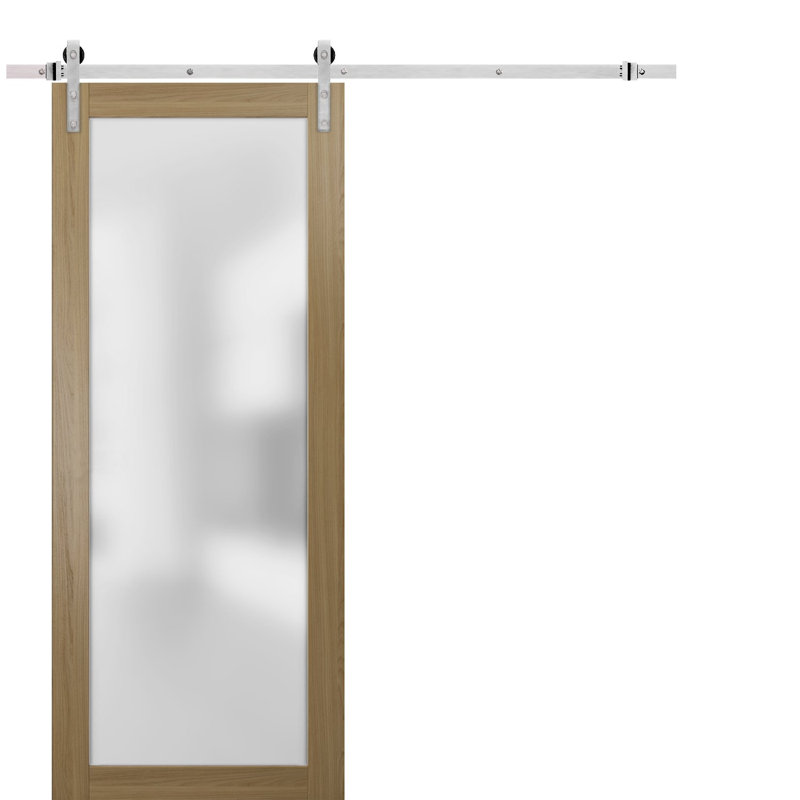Porte de grange robuste en verre trempé dépoli Planum 2102 Noir mat, rail argenté de 2 m (6,6 pi), quincaillerie robuste, portes intérieures modernes à panneaux pleins - 107 cm x 213 cm (42 po x 84 po) - Rail argenté