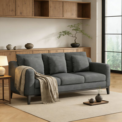 Canapé confortable à 3 places avec pieds en bois Mirod, moderne pour le salon et le bureau, tissu somptueusement doux et confortable