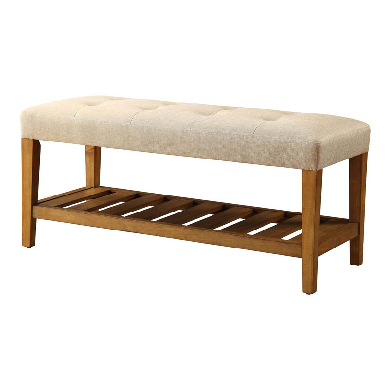 Banc de siège rembourré en chêne capitonné avec tablette de rangement, Beige