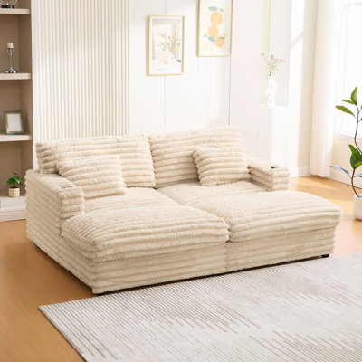 Très grand canapé-lit double de 83,5 po avec deux coussins, ports USB et porte-gobelets pour le salon
