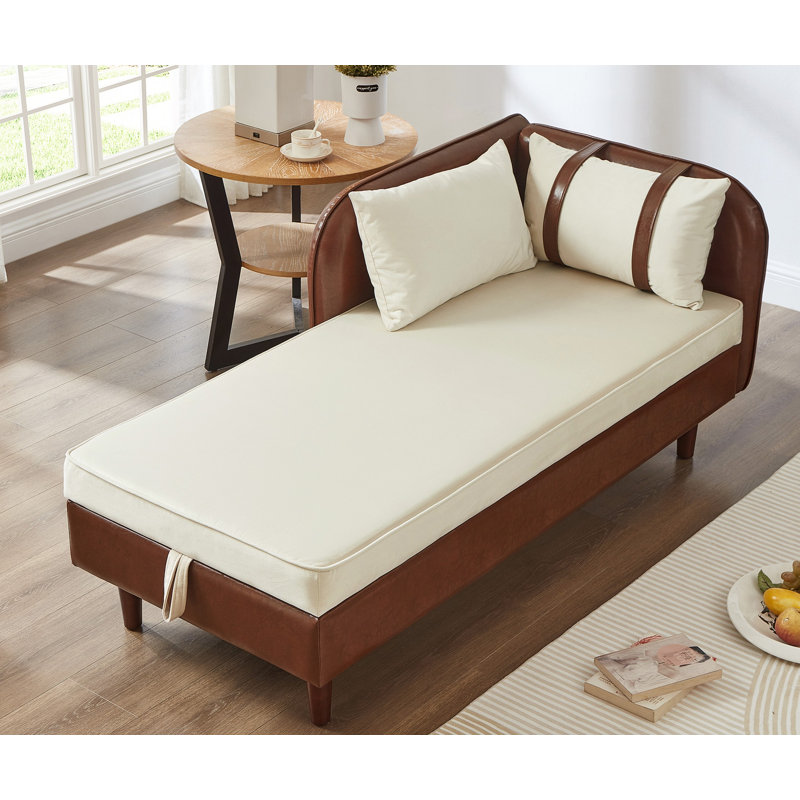 Canapé de rangement 65 po en PU et velours, Beige/brun