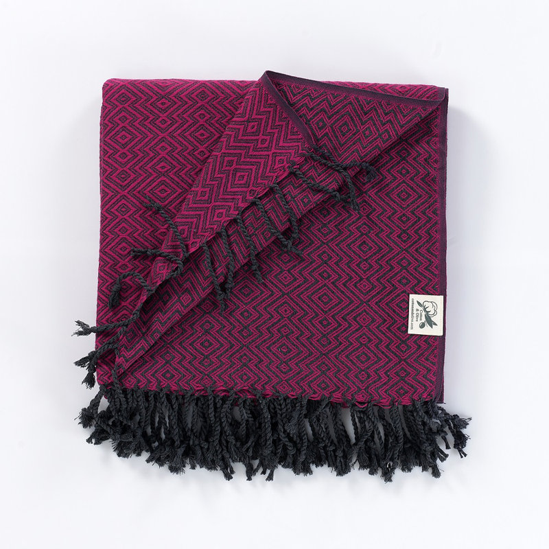 Cotton and Olive Throw, Fuchsia