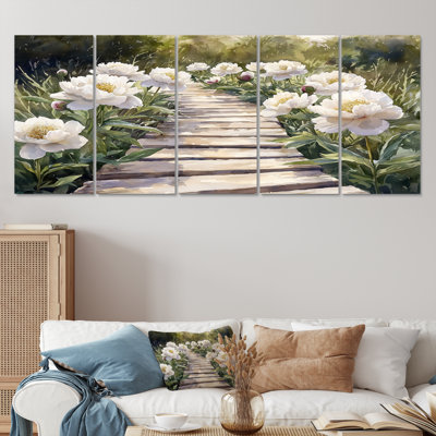 Pivoines le long de la Wlkway I en bois - Art mural - Décoration murale traditionnelle