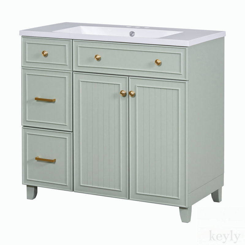 Meuble-lavabo simple 36 po avec plateau en résine Folker, Bleu marine