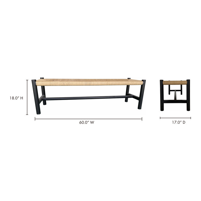 HAWTHORN BENCH LARGE BLACK, 18" H x 60" W x 17" D, Black