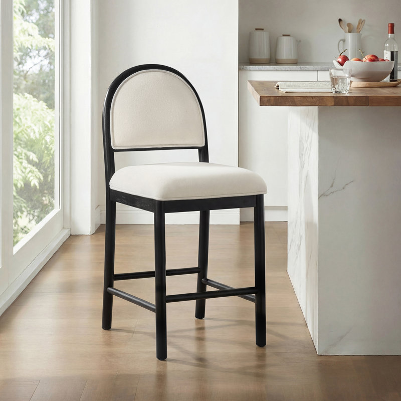 Paterson Curved-Back Armless Fabric Counter Stool With Solid Wood Frame, Beige