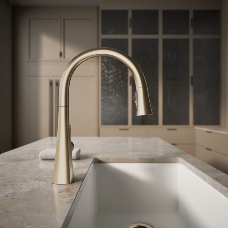 Graze Touchless Pull-Down Kitchen Sink Faucet With Three-Function Sprayhead, Vibrant Brushed Bronze