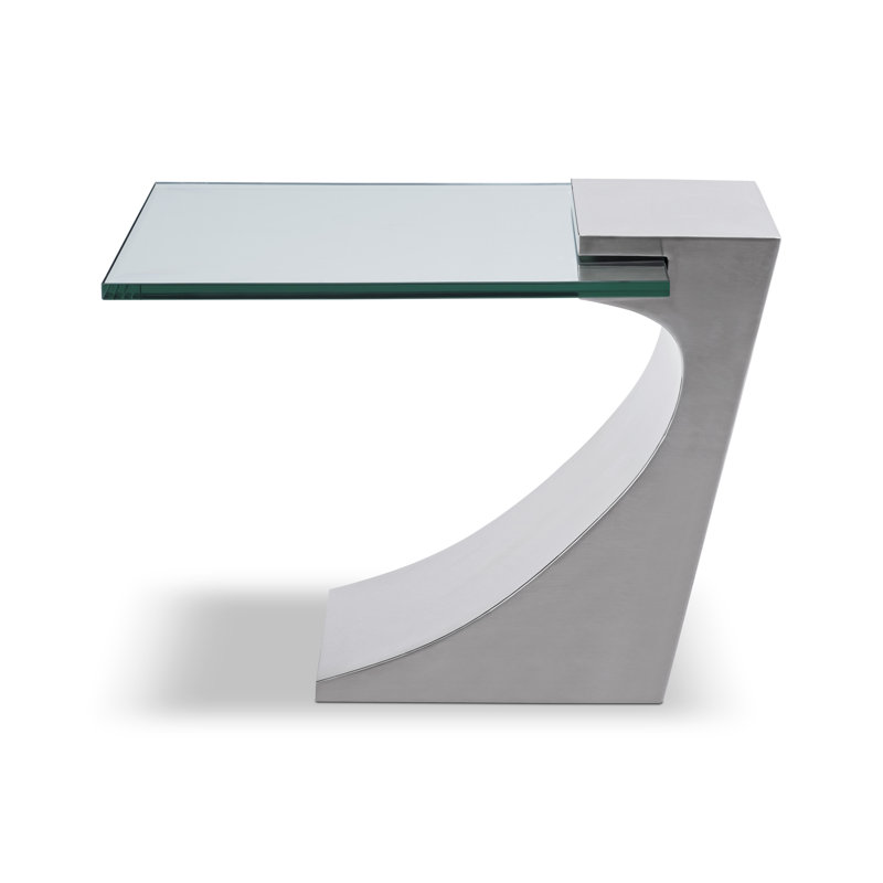 Table de bout à piédestal en verre Juergen, Acier inoxydable