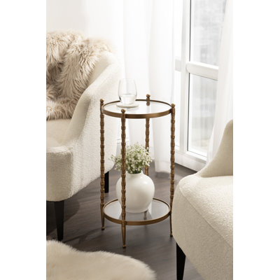 Prisha Traditional Metal and Glass Round Side Table
