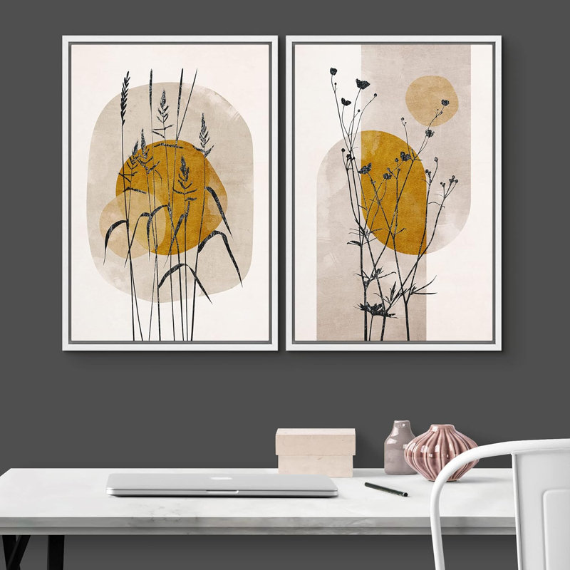 Abstract Botanical 2 - Pieces, White, 24" H x 32" W