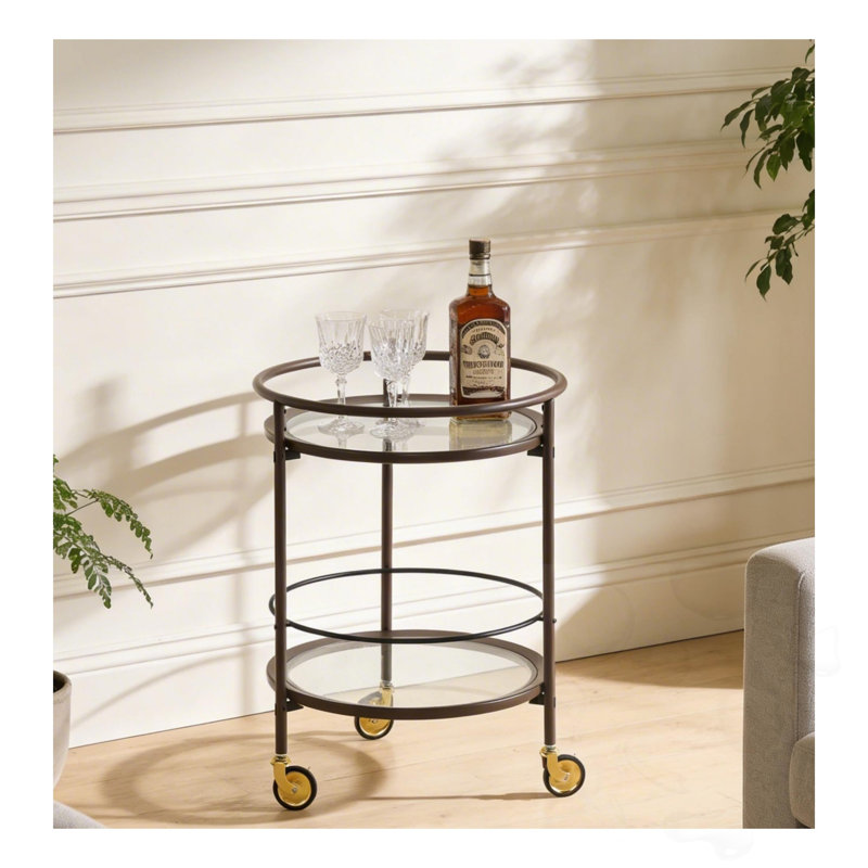 Chariot-bar rond avec tablettes en verre