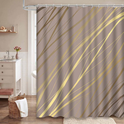 En Marble Invitations Abstract Gold Shower Curtain with 12 Hooks