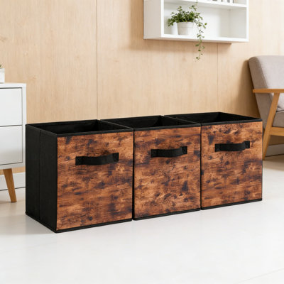 Foldable Fabric Storage Cubes 3-Pack With Handles, 11 Inch Storage Bins For Shelves, Closet, Cabinet Organizer, Collapsible Decorative Storage Boxes
