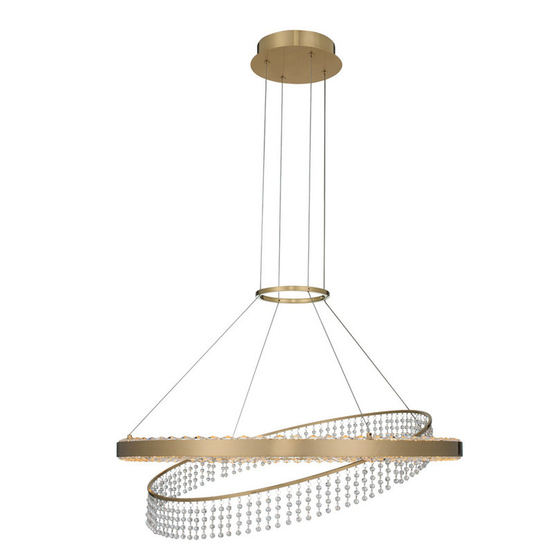 Lustre satiné en laiton brossé / transparent Allegri, H 23,5 po x l 28 po x P 28 po