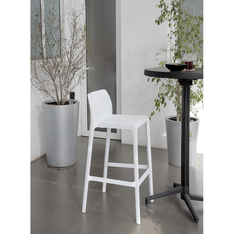 Plain - Commercial Grade Outdoor 30" Patio Bar Stool — Set of 4, Stackable, All-Weather Polypropylene, No Assembly, White