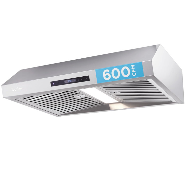 Ivation 30” Under Cabinet Range Hood - 600 CFM - 3-Way Venting - Built-In LED Light & Clock