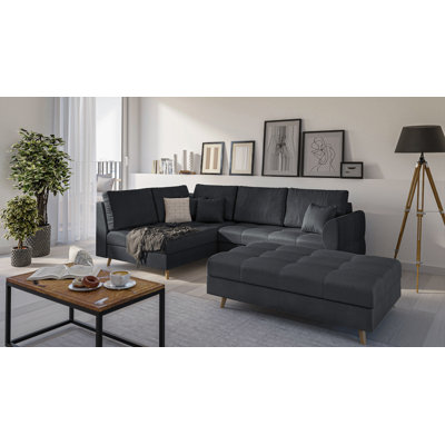 Corner Sofa And Footstool with Wooden Legs In Scandinavian Style Knutsford