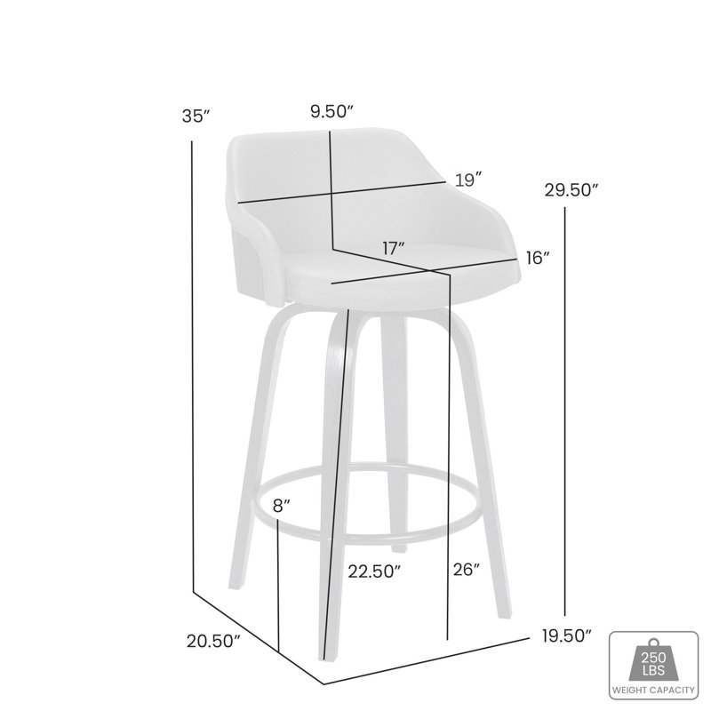 Aiken Mid-century Modern Swivel Counter or Bar Height Bar Stool in Faux Leather and Wood, Brown, Walnut, 66cm