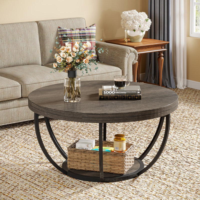 Floor Shelf Coffee Table, Dark Gray, Black