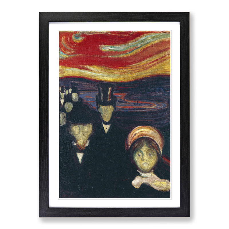 Anxiety by Edvard Munch - Picture Frame Painting, 36cm H x 27cm W x 2cm D, Black Framed