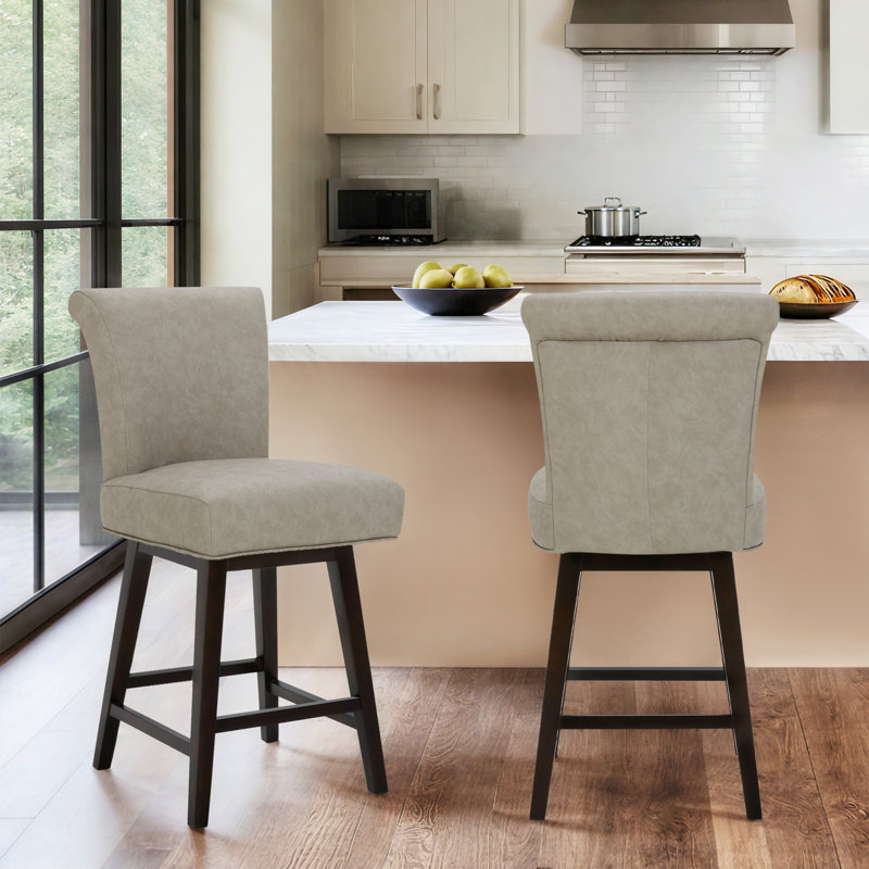 Tabouret de bar et de comptoir pivotant Elora, Similicuir galet gris pierre