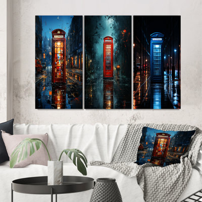 " Red Telephone Booth Urban Reflections " 3 - Pieces