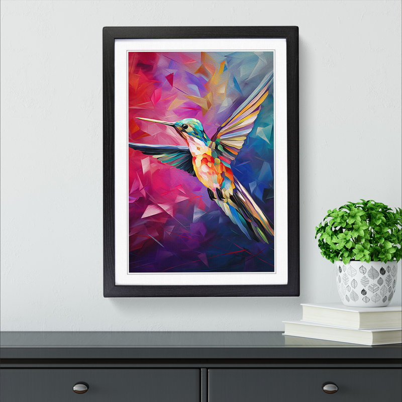 Hummingbird Cubism No.2 - Framed Print, Black Framed, 64cm H x 46cm W x 2cm D