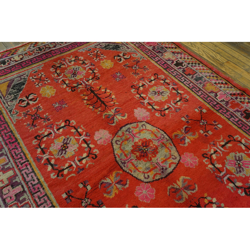 Antique East Turkestan Rustic Pomegranate Design Wool Hand Knotted Pile 1920s Khotan Rug