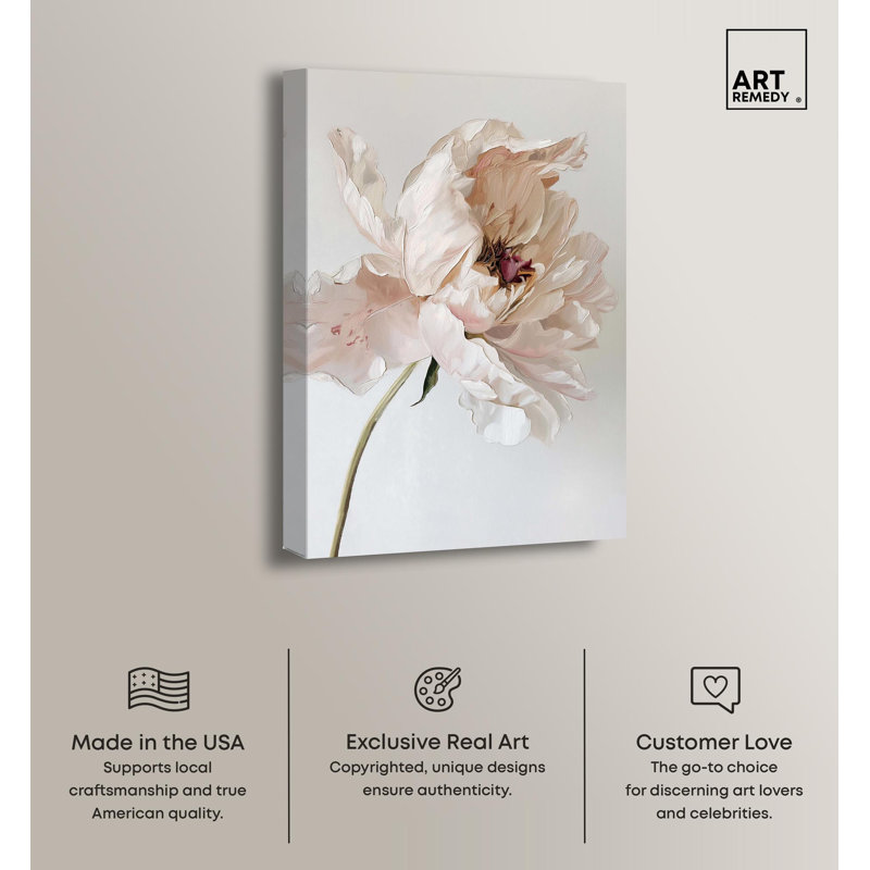 Large Beige and White Floral Canvas Wall Art