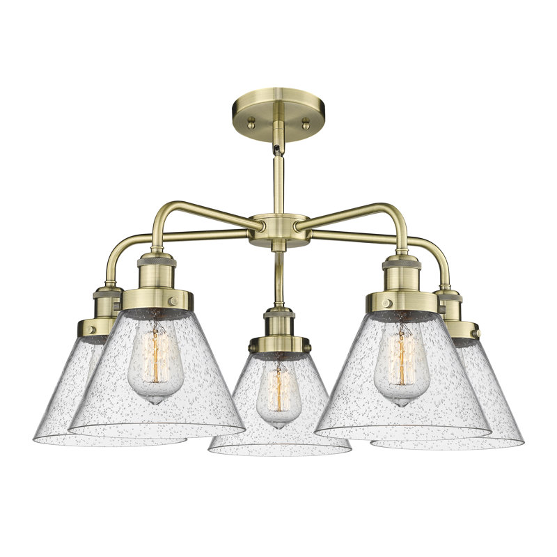 Lustre suspendu 5 lumières Cone, Laiton antique, Grainé