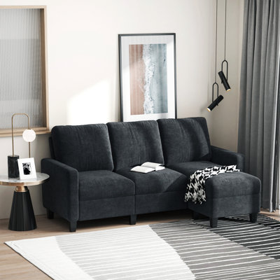 Ecksofa Stoffsofa Eckcouch Couchgarnitur Mit Wendbarer Chaiselongue L-Form Polyester Dunkelgrau 197 X 139 X 91 Cm
