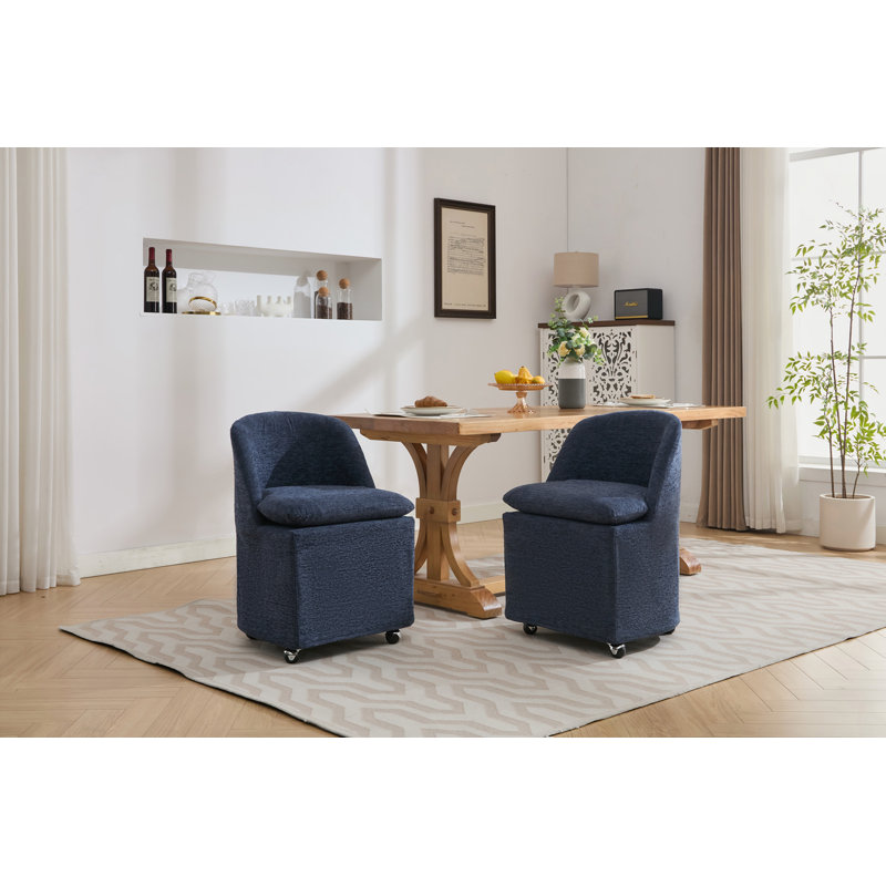 Ensemble de 2 chaises de salle à manger en chenille avec roues universelles, Bleu