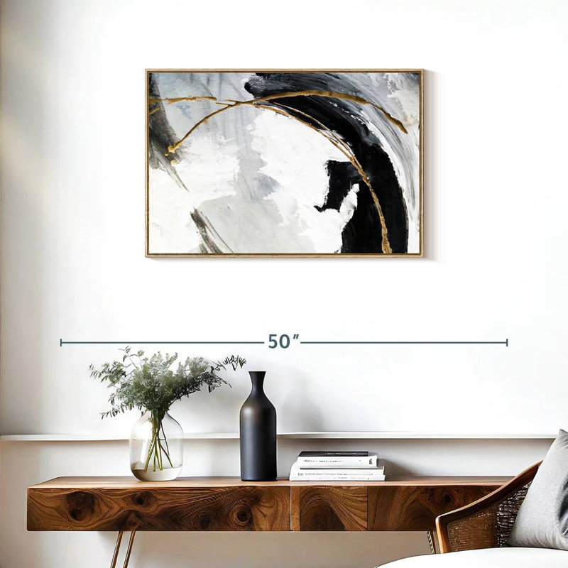 Noir, blanc et or Arciniega, Cadre flottant en bois naturel, 31 po x 21 po