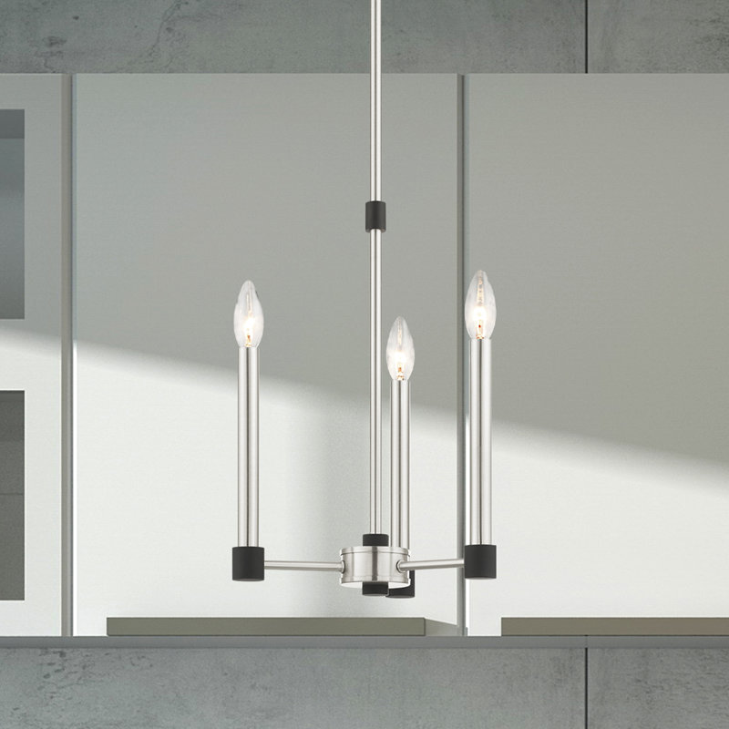 Lustre traditionnel à 3 lumières de style bougie Orean, Nickel brossé