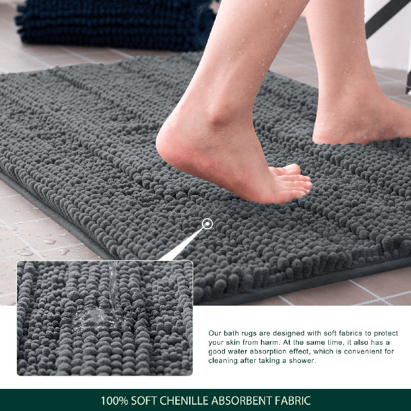 Chenault Soft Chenille Bathroom Rug, 18" W x 48" L, Gray