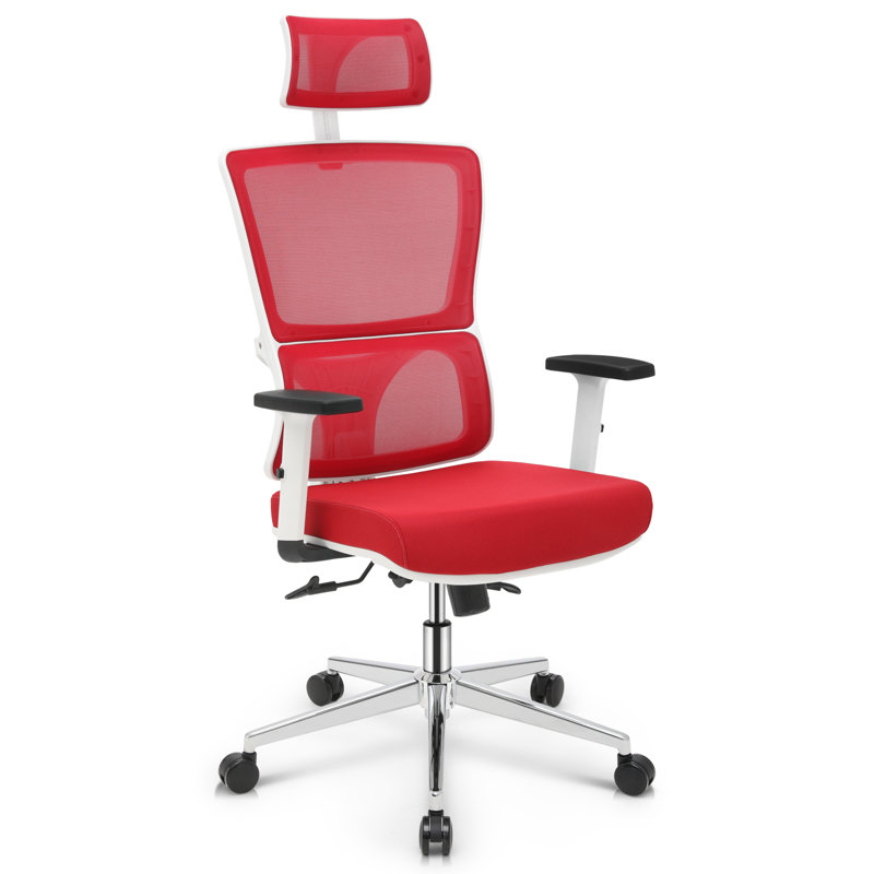 Ergonomic Office Chair, Rolling Mesh Desk Chair with Adjustable Height, Armrests and Lumbar Support, Red